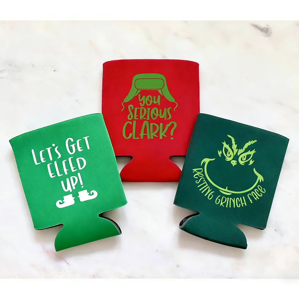 Juego de 3 let's Get Elfed Up Can Cooler, divertidas decoraciones de mesa para fiesta de Navidad, accesorio para bebidas, funda para taza, regalos de inauguración de la casa