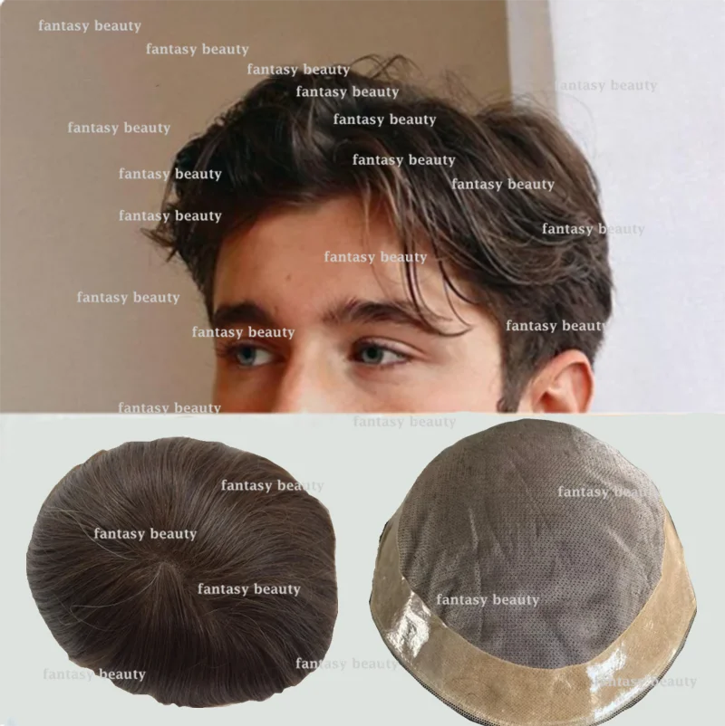 Mono Lace & PU Men's Wig Natural Hairline  NPU Straight and Curly Men's breathable and comfortable prosthetic replacement system