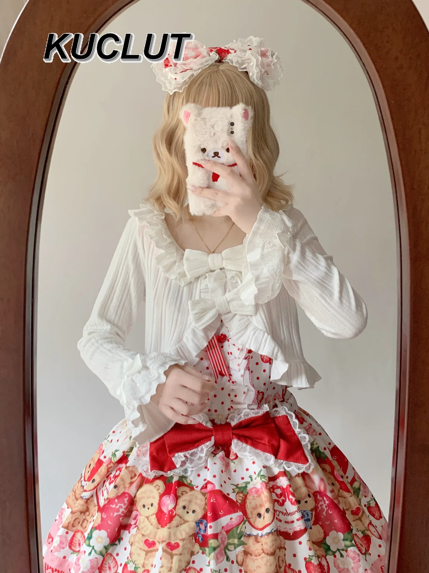 2025 Nieuwe Meisje Tops Lolita Stijl Boog Korte Gebreide Vest Jas voor Vrouwen Herfst Winter Mode Zoete en Leuke Gebreide Shirt