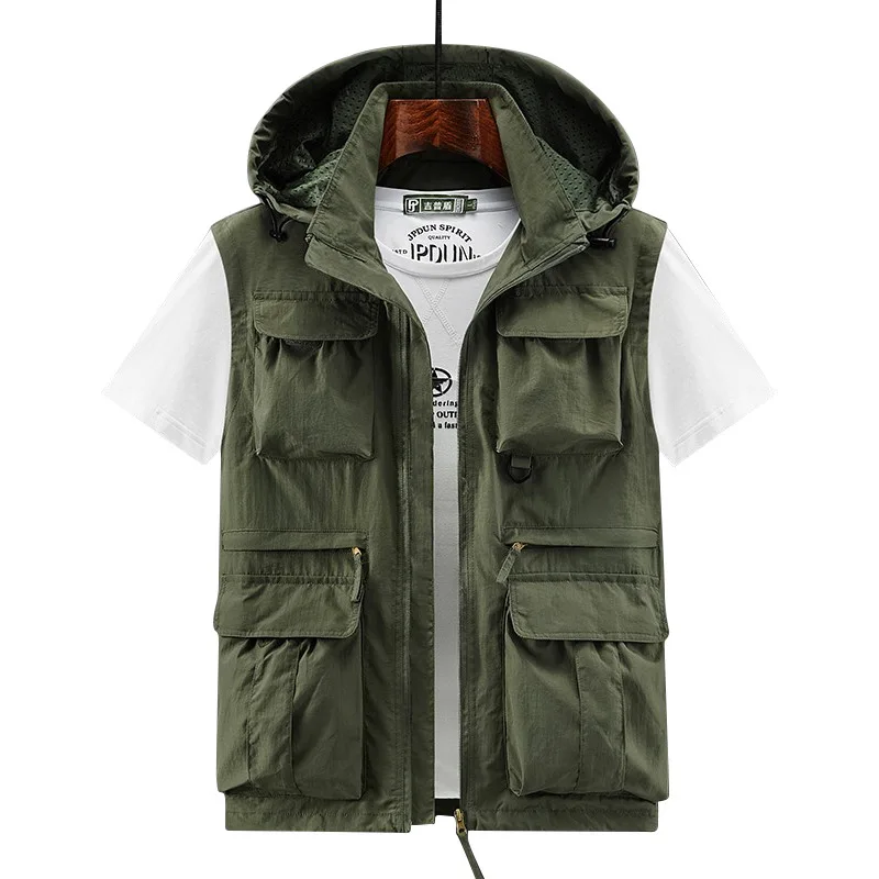 M-6XL الرجال مقنعين خفيفة الوزن سترة لصيد السمك للجنسين جيوب متعددة أكمام ملابس العمل في الهواء الطلق المشي لمسافات طويلة سترة MuжСыыыЛЕты VT-373