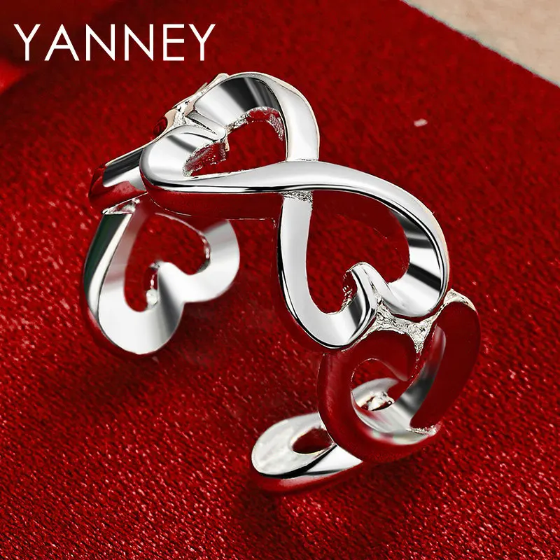 Luxury Women 925 Sterling Silver Fashion Open Double Heart Ring For Engagement Wedding Party Girlfriend Jewelry Accessories