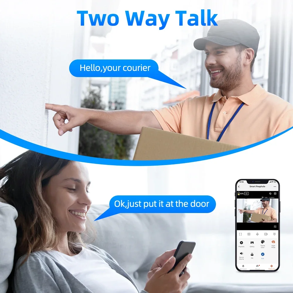 Awapow Wireless WiFi Peephole Camera Tuya Audio Doorbell Home Digital Door Camera Viewer  Smart Life PIR Motion Detection