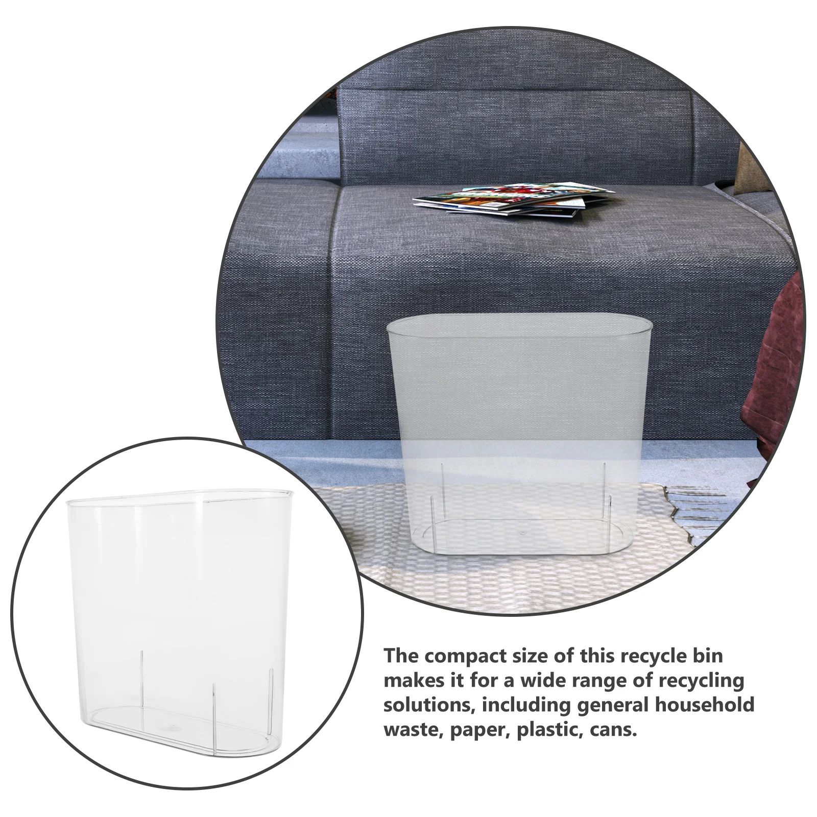 

1pc Clear Trash Can No Lid Pet Waste Bin Compact Slim For Kitchen Bathroom Bedroom Office Large Capacity Garbage Container