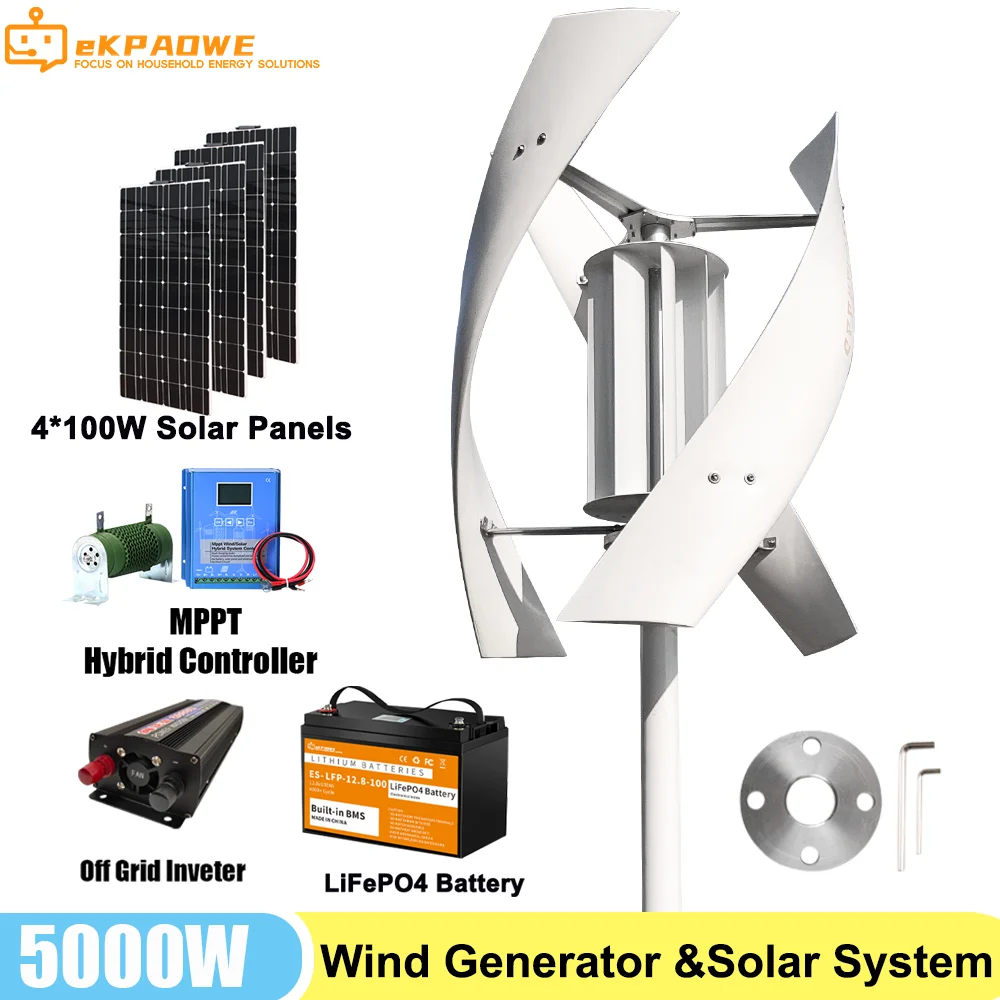 가정용 MPPT 컨트롤러 탑재 3상 대형 풍력 터빈, 3블레이드, 12V/24V 자유 에너지 풍차, 5000W (5KW)