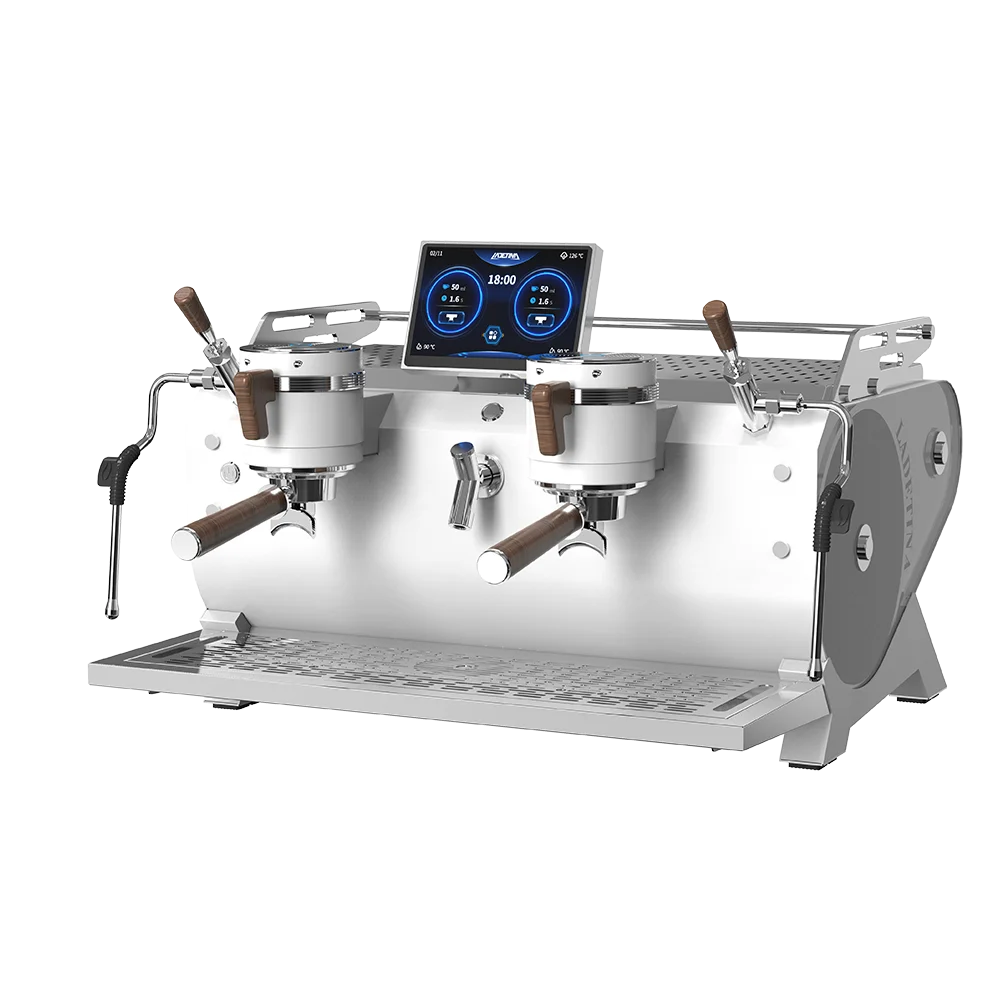 Dual Group Espresso Machine Best 7L Boiler Touch Screen Stainless Steel Housing White Commercial Coffee Machine