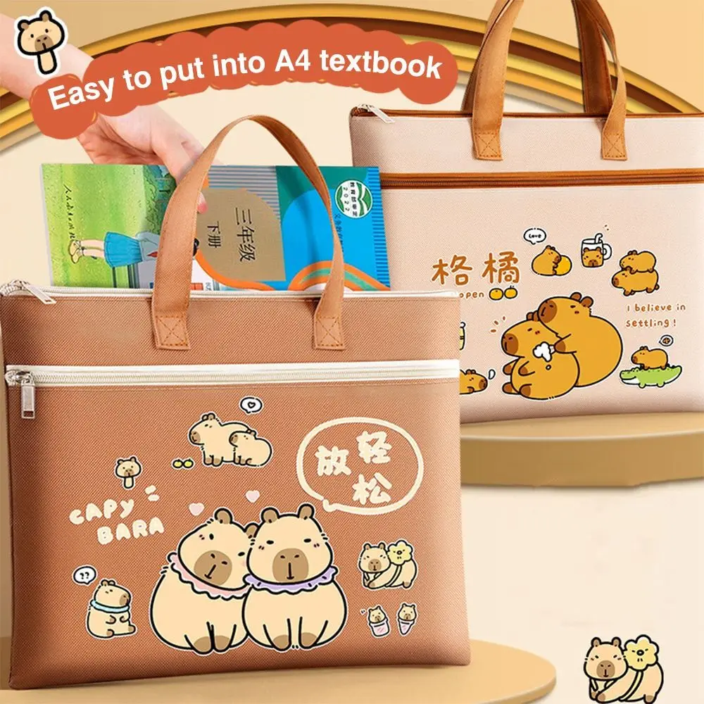 Multifunction Double Layer Tote School Bag Capybara Large-capacity Tutoring Bag Canvas Archive Tote Bag Students