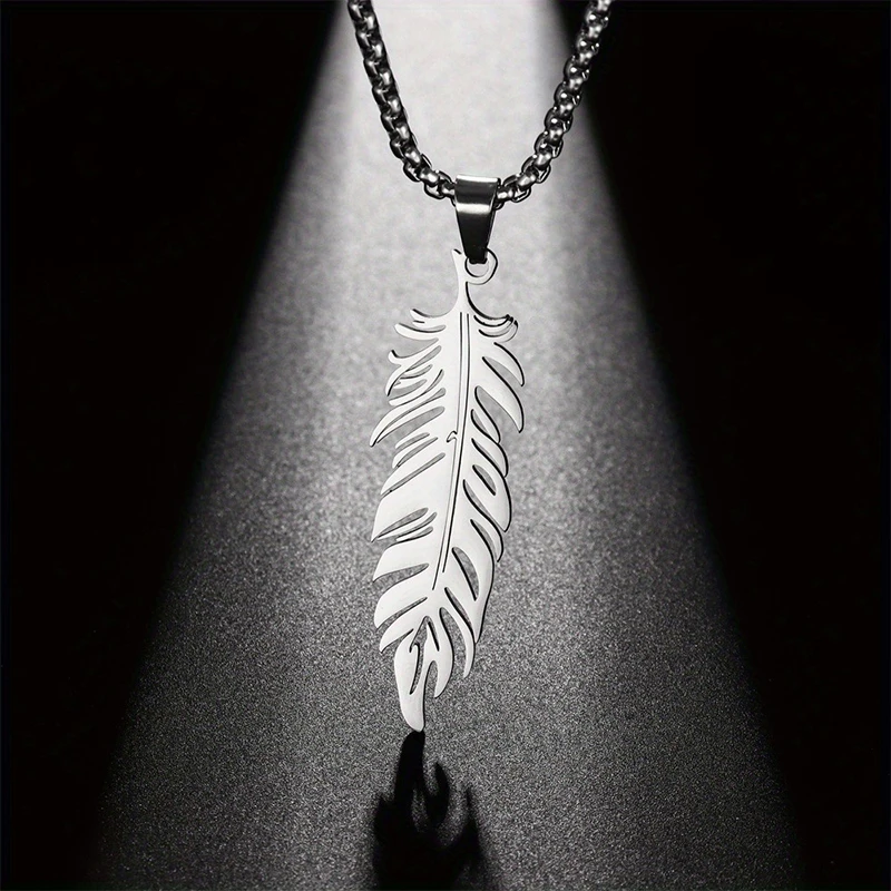 

Men's Stainless Steel Feather Pendant Necklace Trendy Fashion Hip Hop Punk Jewelry Accessories Gift For Best Friend