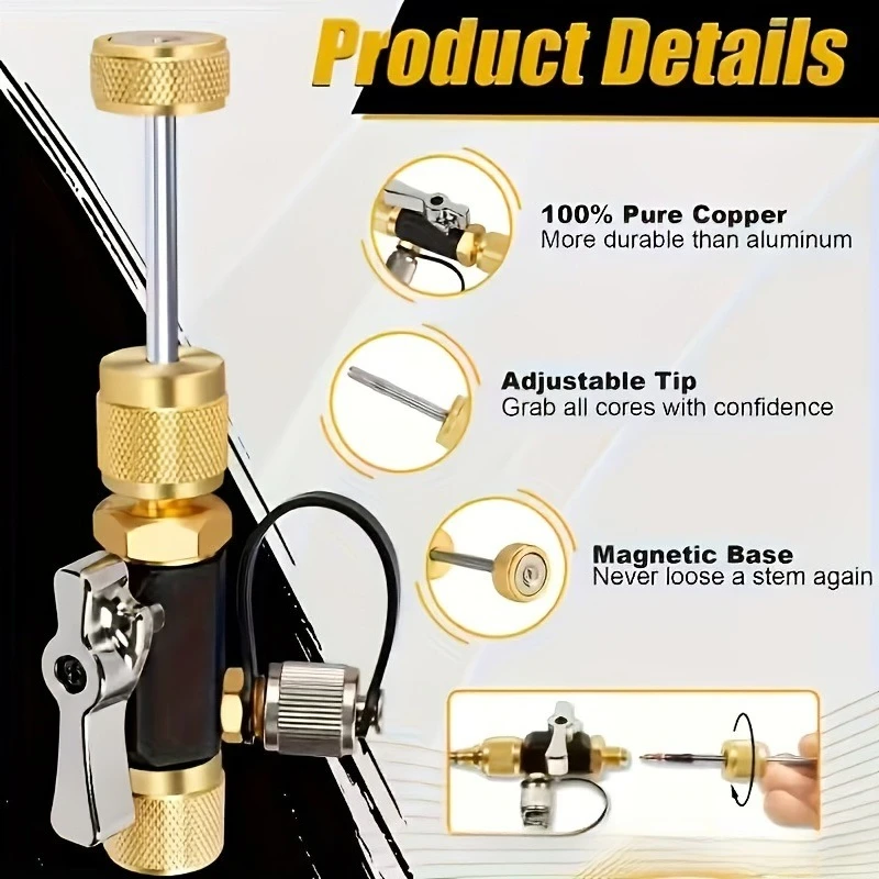 R22 R410A Air Conditioner Valve Core Tool, HVAC Service Wrench, No Freon Release, Rapid Repair Kit