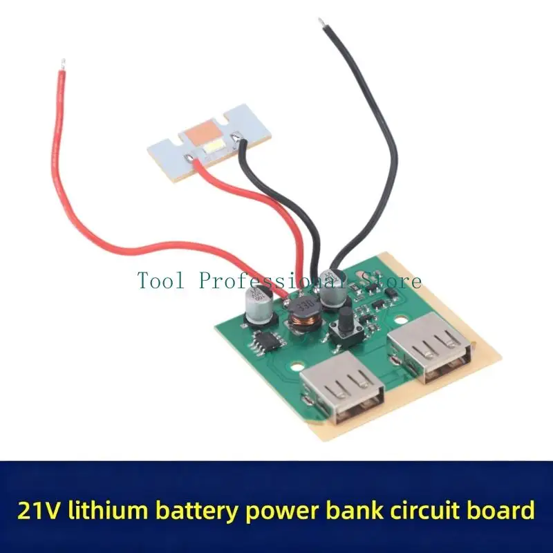 57QF 21V Battery USB Output Control Board with Double USB Ports, LED Light Light, Converters Circuit for DIY Practical Power