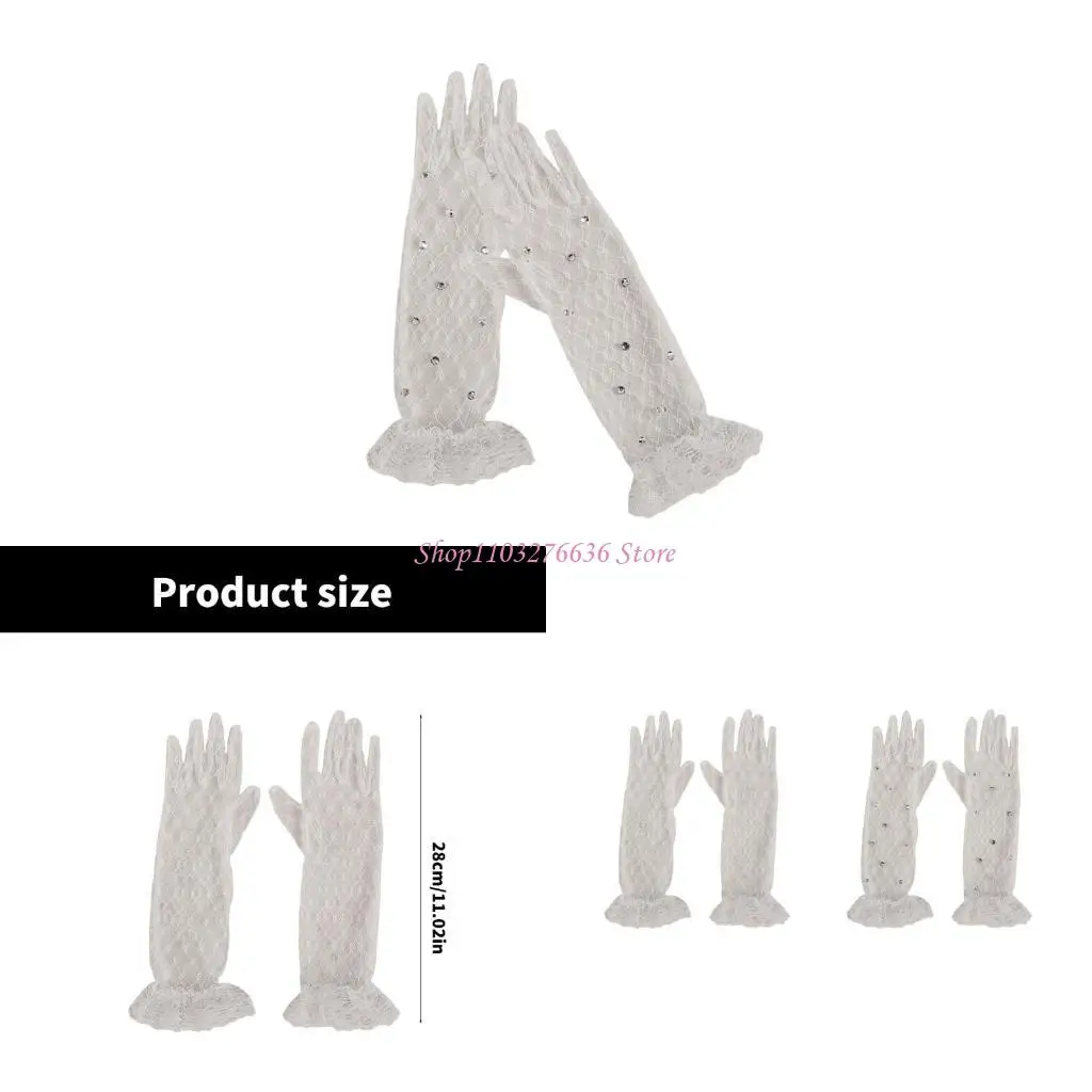 

R6FD Delicate Lace Dress Gloves for Children 3-12 Years, 1 Pair Mesh Mittens for Daily Party & Formal Event and Celebrations