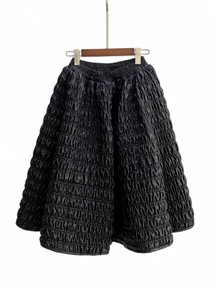 Gonna vintage da donna in vera pelle di pecora con elastico in vita, gonna elegante da donna, lunghezza al ginocchio, gonna a pieghe, calda imbottita invernale