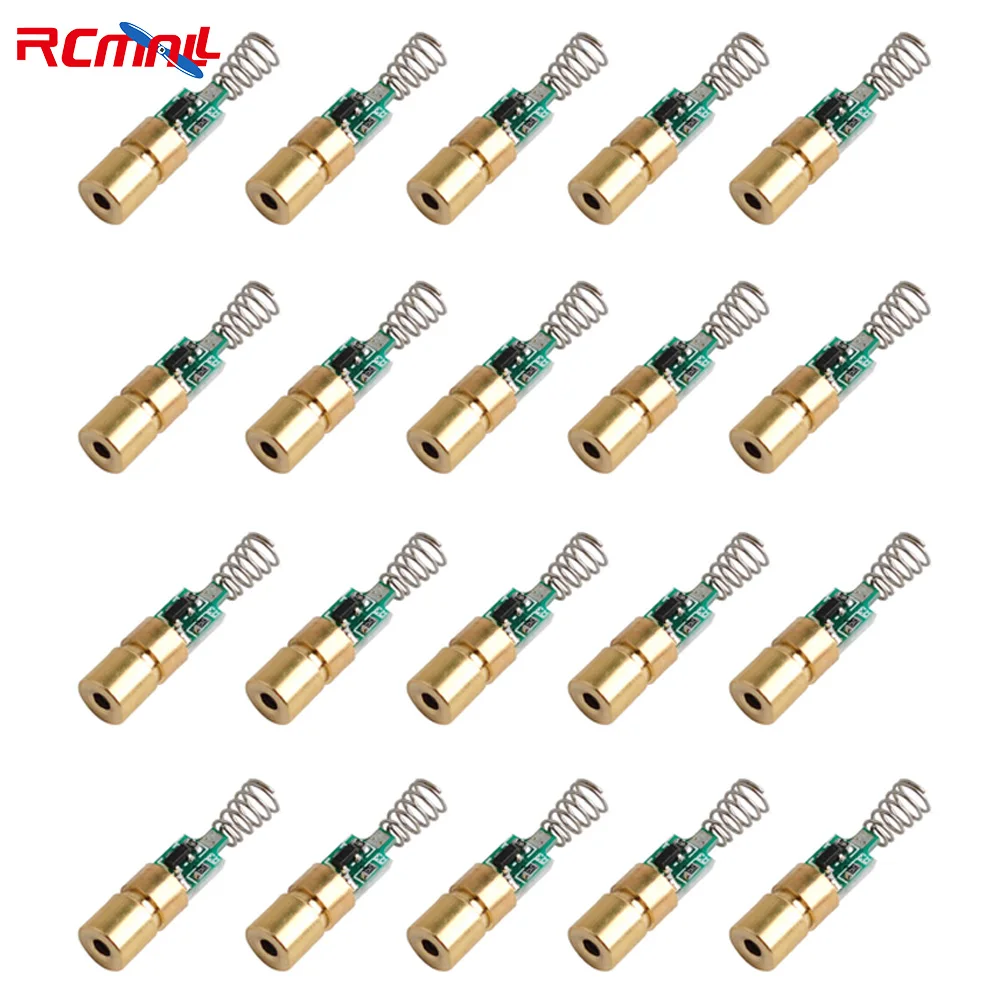 RCmall 20Pcs Red Mini Spring Laser Dot Diode Module Head 650nm 5mW 6*25mm