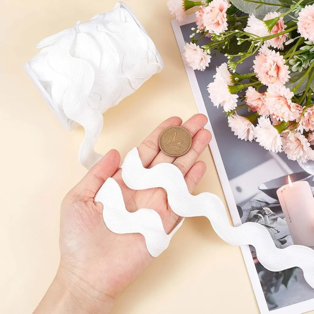 0.78 inch-1.33 inch/20-34mm Wide Rick Rack Trim 10 Yards White Wave Bending Fringe Trim Braided Woven RIC Rac Ribbon Zig Zag