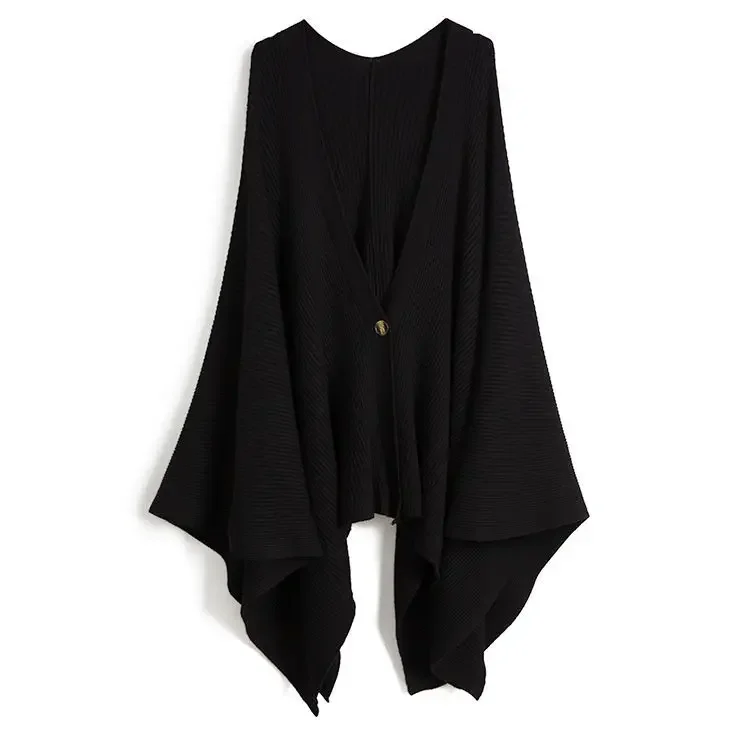 New Arrival Women V-neck Wrap Solid Scarf Fashion Knitted Single Button Shawls Long Sleeve Warm Loose Female Scarves T38