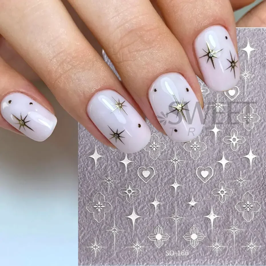 Gold Silver Star Nail Art Sticker Self Adheisve Y2K Style Laser White Chrome Manicure Charms Gel Polish Decals Kawaii Accesories