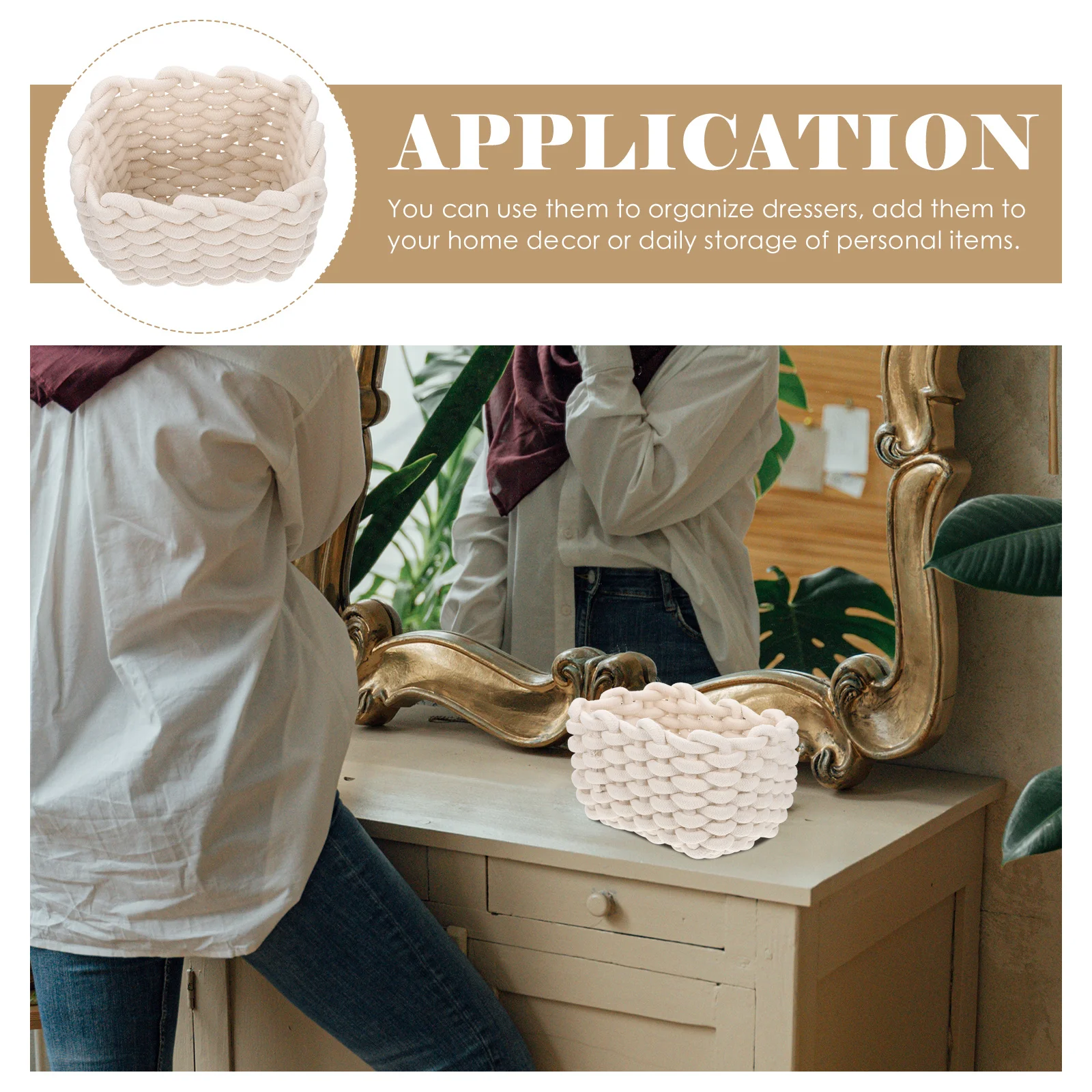 

2Pcs Woven Storage Basket Set Cotton Rope Material Desktop Home Organizer for Cosmetics Snacks Daily Essentials Decor Basket