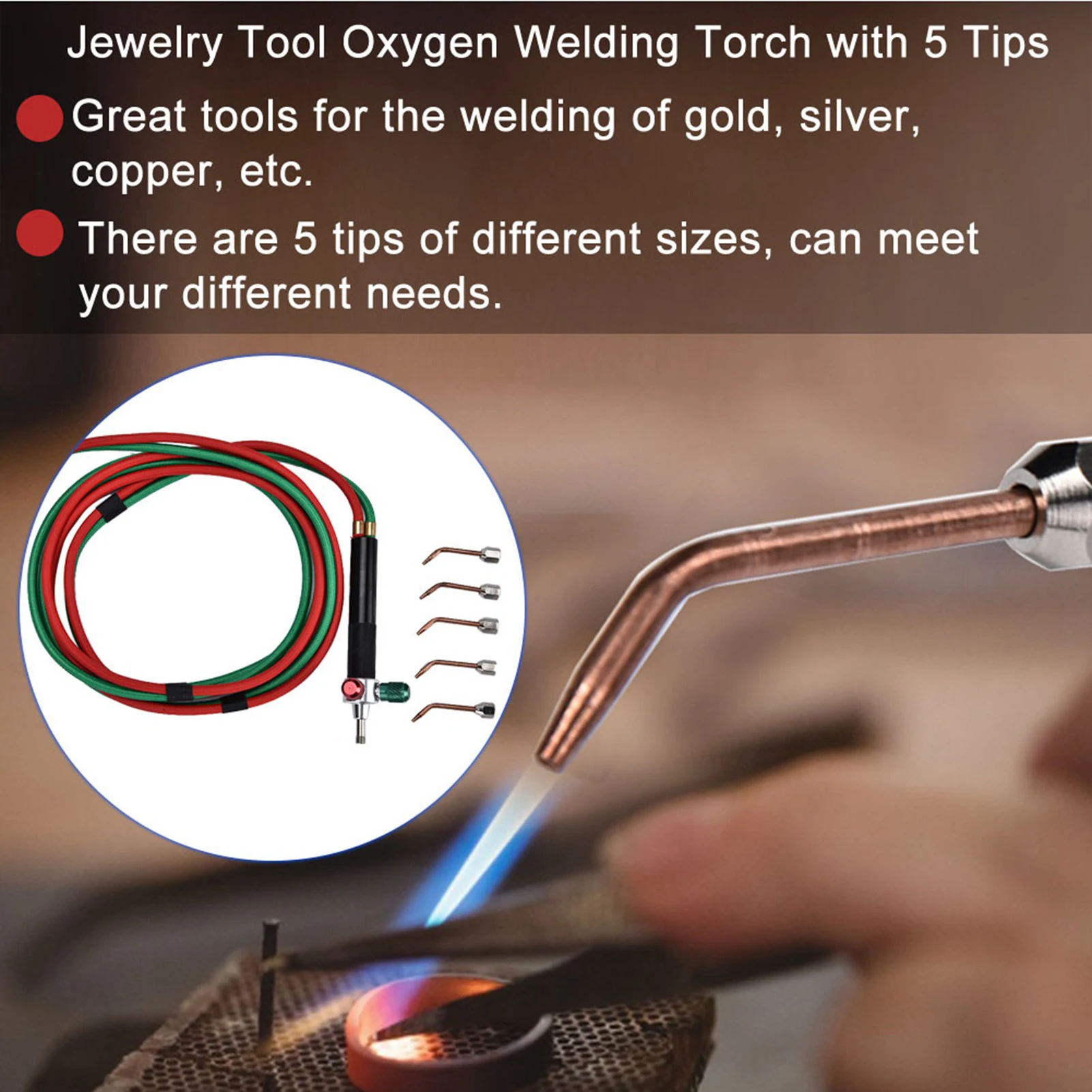 Jewelry Welding Torch Jewelry Processing Equipment Oxygen Welding Torch Tool Flame Gun with 5 Tips