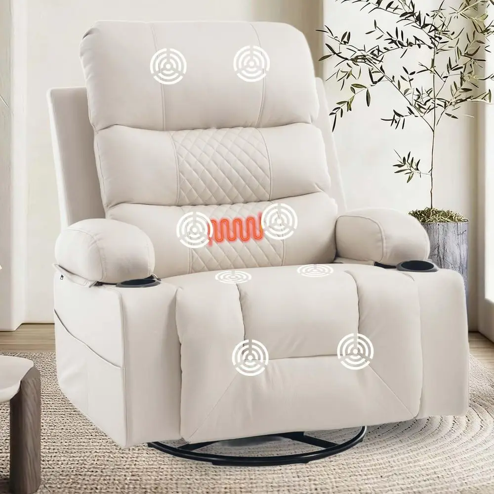 

Большое кресло-реклайнер с ручным управлением, подогревом, массажем и подстаканником - Бежевое кожаное вращающееся кресло-глайдер для детской комнаты