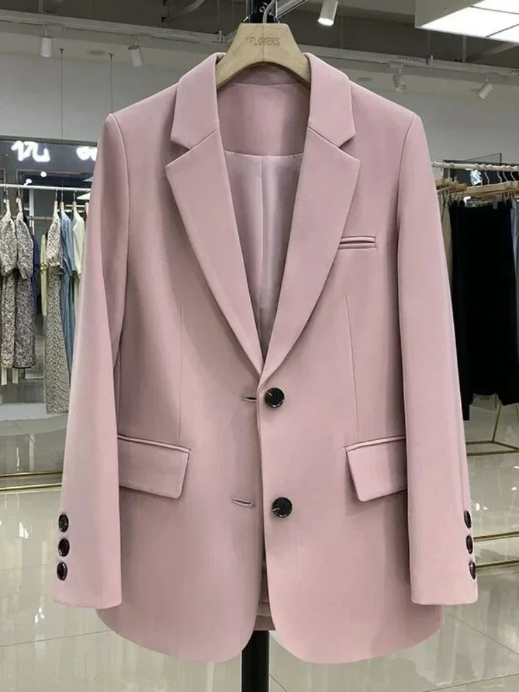 Pop Pop Women Jackets Pink Suit Women's Coat Casual Loose Korean Notched Collar Suit Ladies Office Design Sense Blazer