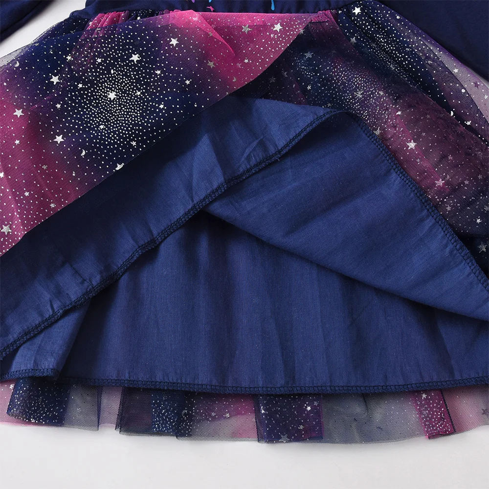Mädchen Galaxy Stern Schmetterling Druck Langarm Tüll Prinzessinnen-Partykleid Kleinkinder Herbst Frühling Farbverlauf Ombre Marineblau Outfits – Detail 15