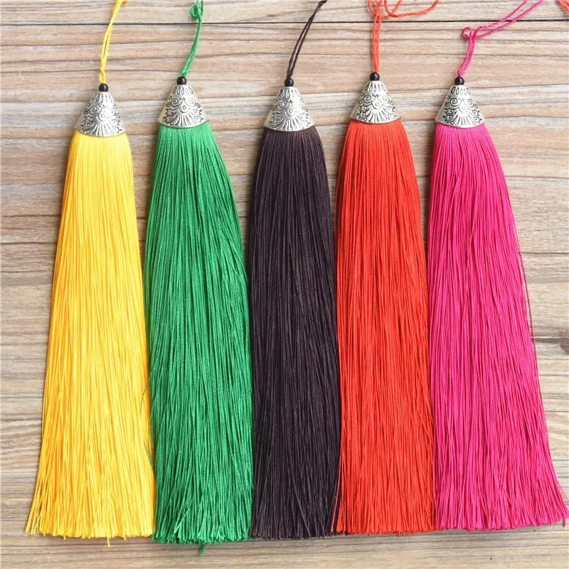 1PC 17CM Craft Tassels Flat Fish Mouth Cap Tassels Silky Handmade Soft Bookmark Tassels with Cord Loop for DIY Jewelry Making