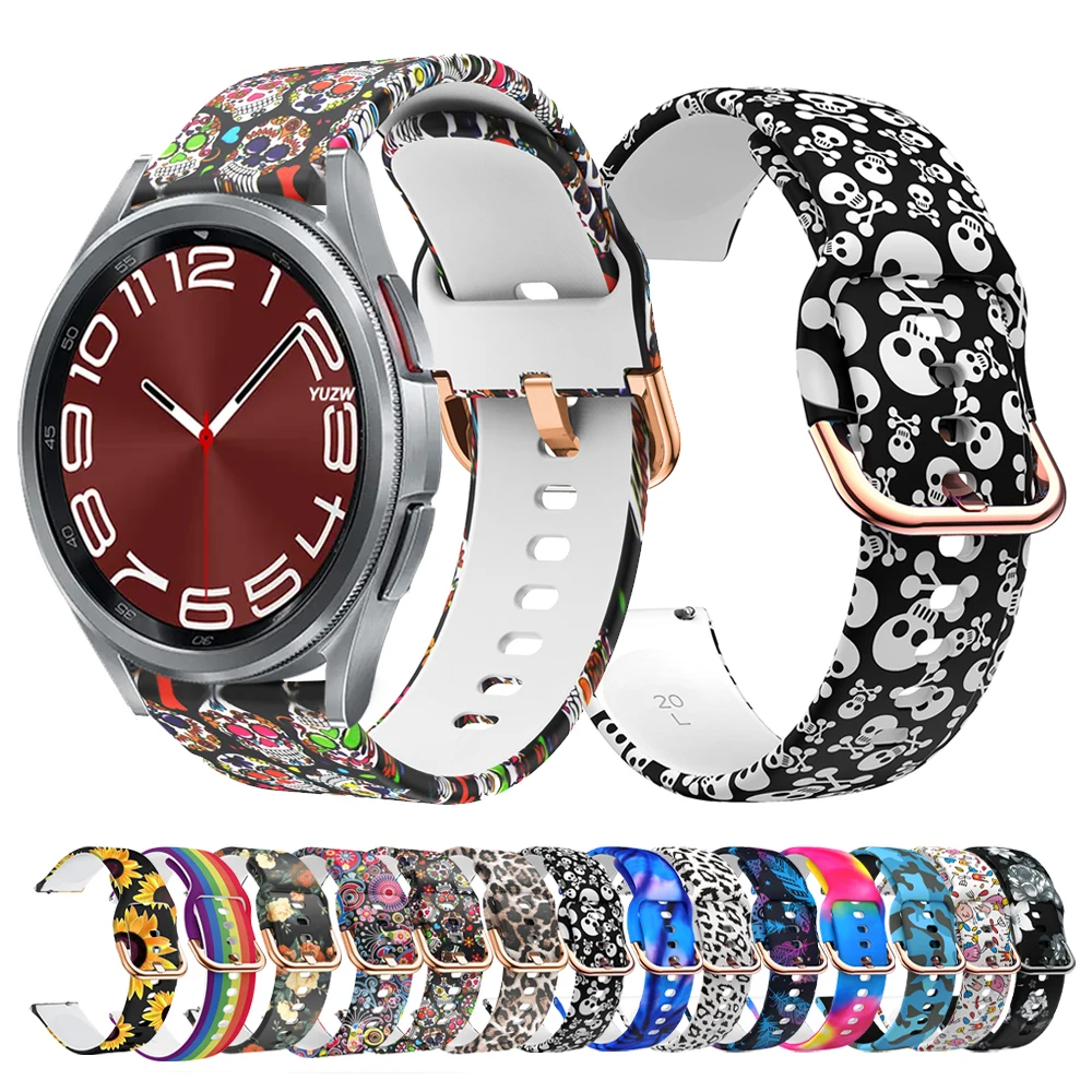 20 22mm Printed Strap For Samsung Galaxy Watch 6 5 Pro 45mm 4 40 44mm Watch 6 Classic Active 2 Silicone Band For Amazfit GTR 4 3