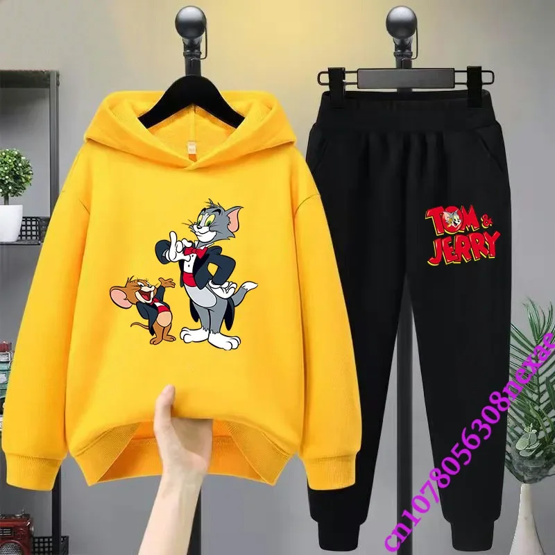 2024 New Disney Tom And Jerry Children's Set Spring And Autumn Cartoon Anime Boys And Girls Print Sports Top And Pants 2-piece