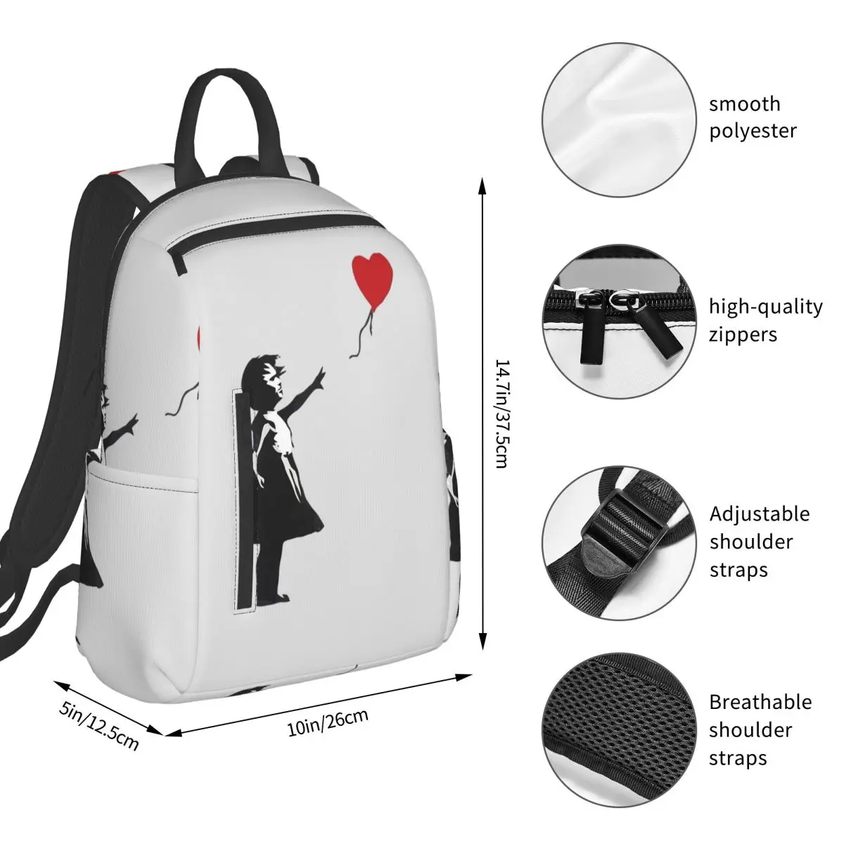 Banksy - Girl With Balloon Student Backpack School Bag Hiking Travel Daypack for Men Women Bookbag Shoulder Bags