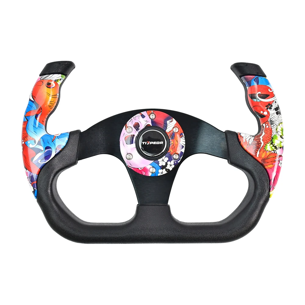 TIYPEOR Graffiti Style 330mm Universal Steering Wheel  PU Material 40mm Depth D-shaped Opening Sport Steering Wheel For Sim