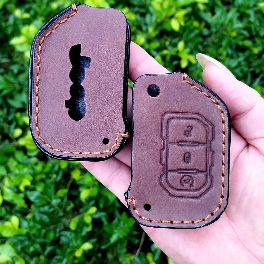 

Hot Selling Leather Car Key Cover Case for Jeep Gladiator JT Protect Shell Accessories for Jeep Wrangler JL 2018 2019 2020 2021