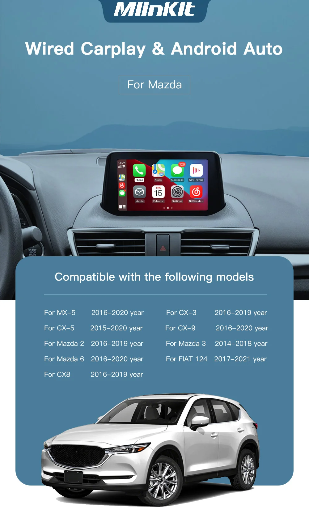 Nadaje się do modernizacji i aktualizacji mazdy Apple carplay i Android auto mazda2 mazda3 mazda6 CX3CX5CX8CX9 TK78-66-9U0C hub C922-V6-605A