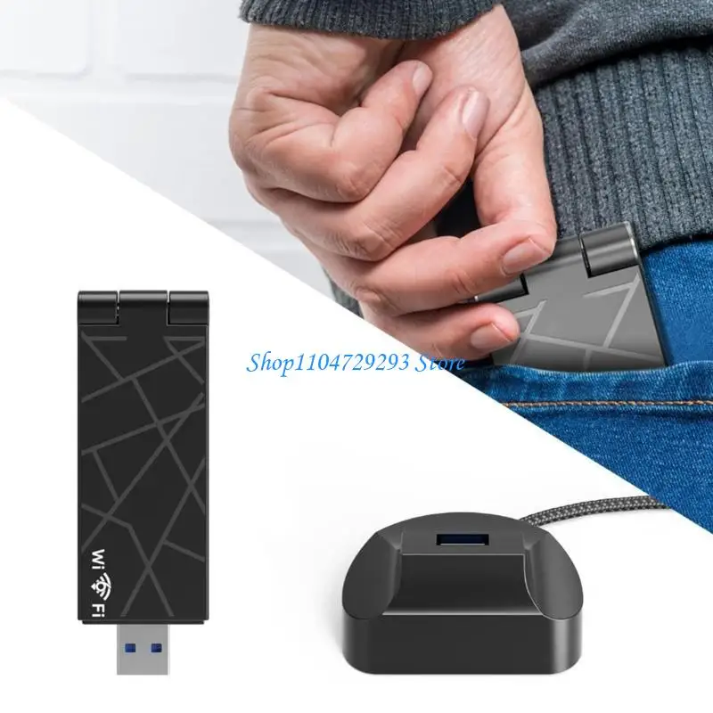 بطاقة محولات واي فاي Y2GD AX1800 USB3.0 بسرعة 1800 ميجا بت في الثانية واستقبال سريع للشبكات 5 جيجا هرتز/2.4 جيجا هرتز