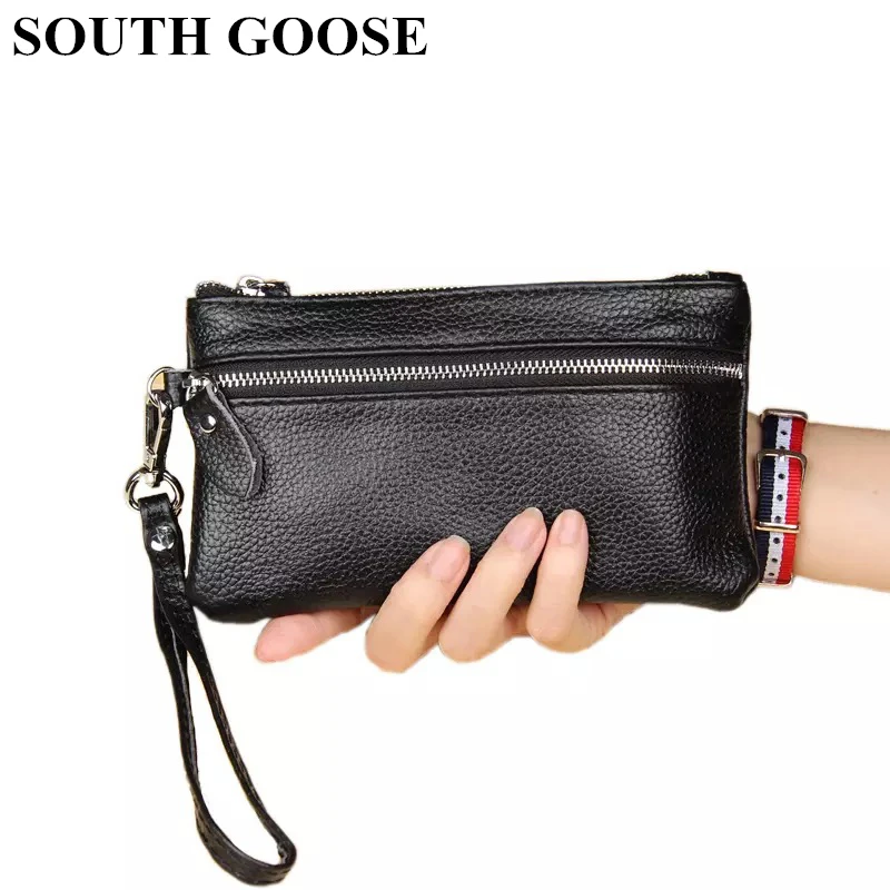 Fashion Genuine Leather Women Clutch Wallets Daily Mobile Phone Bag Female Versatile Organizer Purse Wrist Strap Slim Money Bag