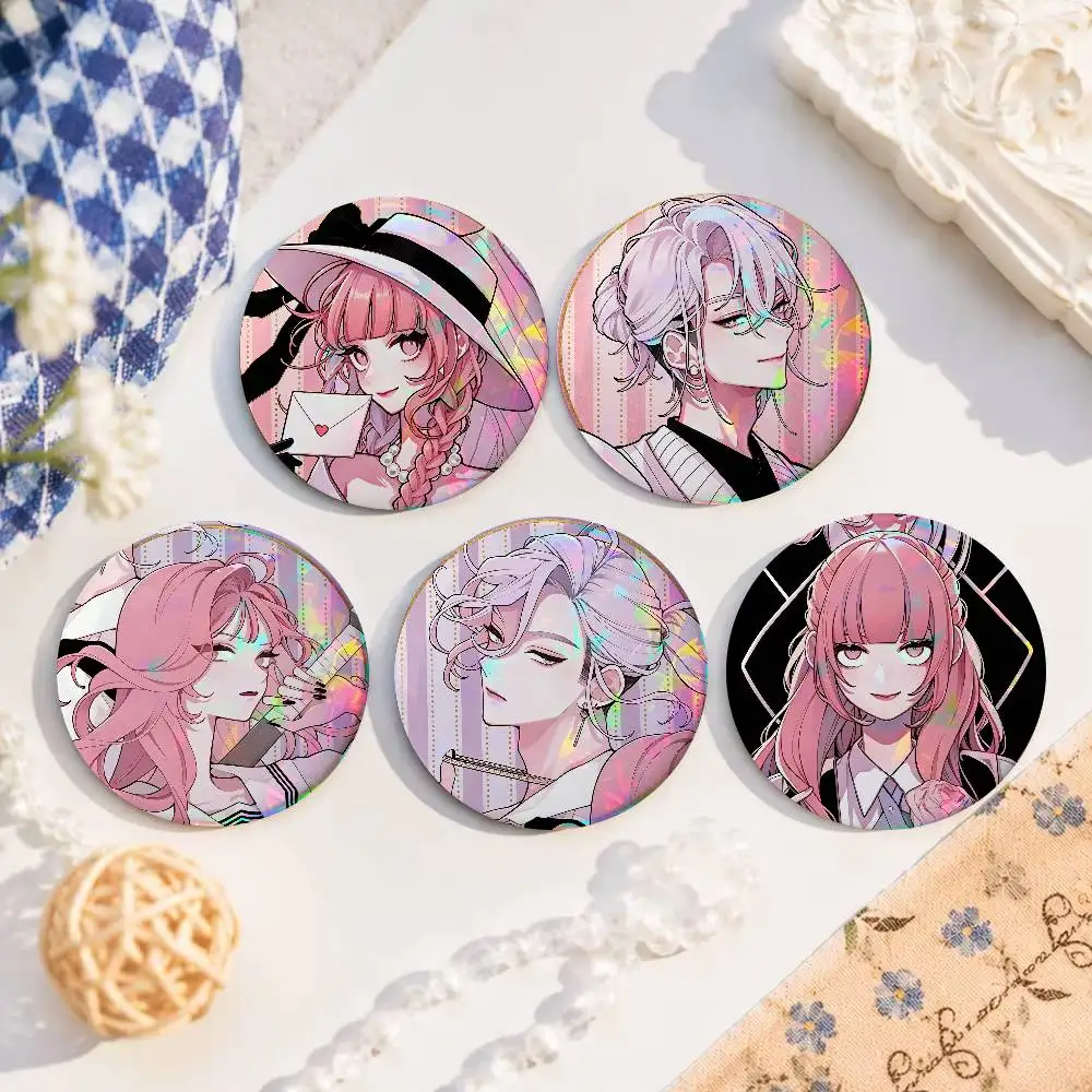 Anime Manga Fall in Love, You False Angels Round Badge Figure Button Pin Tinplate Brooch Clothes Bag Accessories Friends Gift