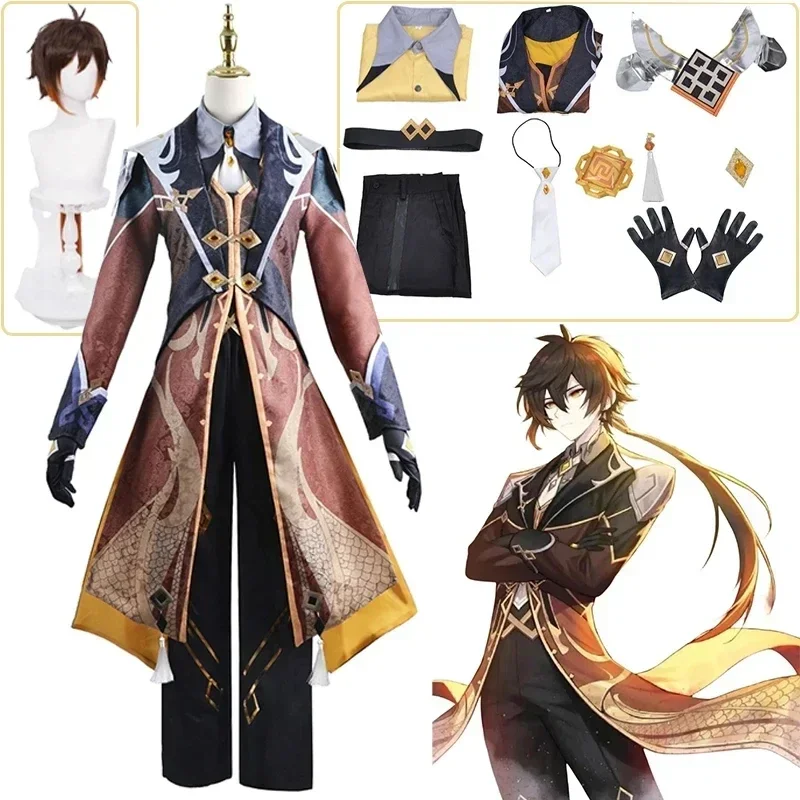 Game Genshin Impact Zhongli Cosplay Costume Zhong Li Full Set Liyue Morax Zhong Li Outfits Comic Con Anime Cosplay