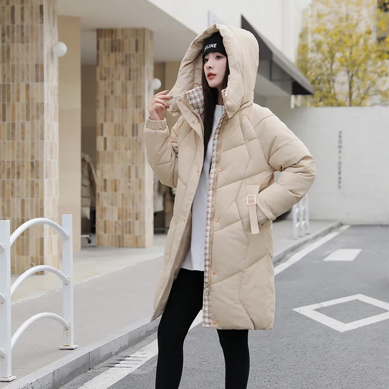 Women\'s Stitching Cotton-padded Parkas Coat 2025 Winter New Female Long Detachable Hat Jacket Padded Cotton Overcoat