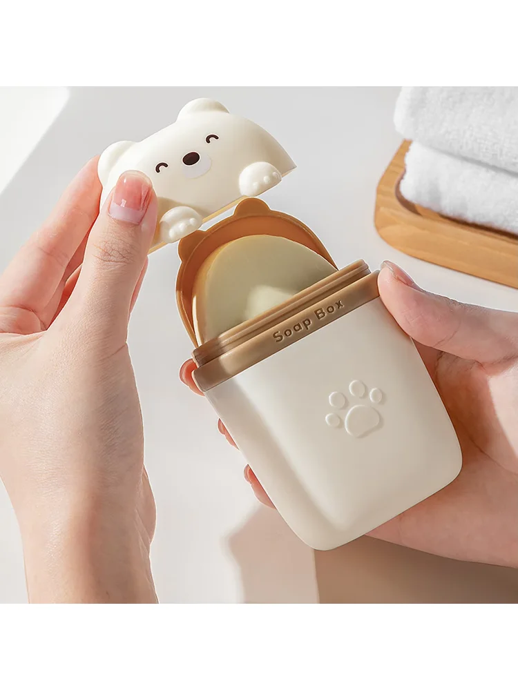 Portable Soap Box with Drainage Cute Bear Shape Leakproof Travel Soap Holder for Camping Travel Lightweight Platic