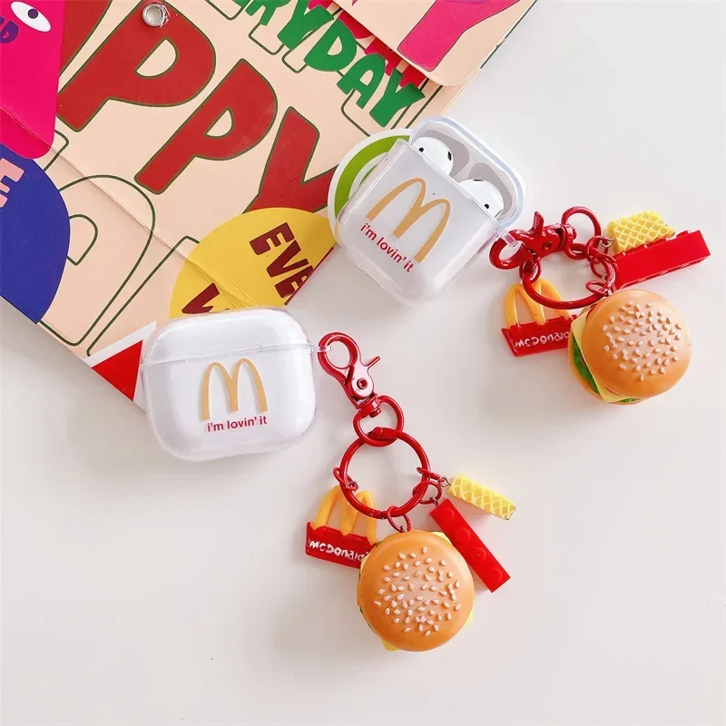 

Cute Burger Pendant Case for AirPods 4 Airpod 1 2 3 Pro Pro2 Bluetooth Earbuds Charging Box Protective Earphone Case Cover