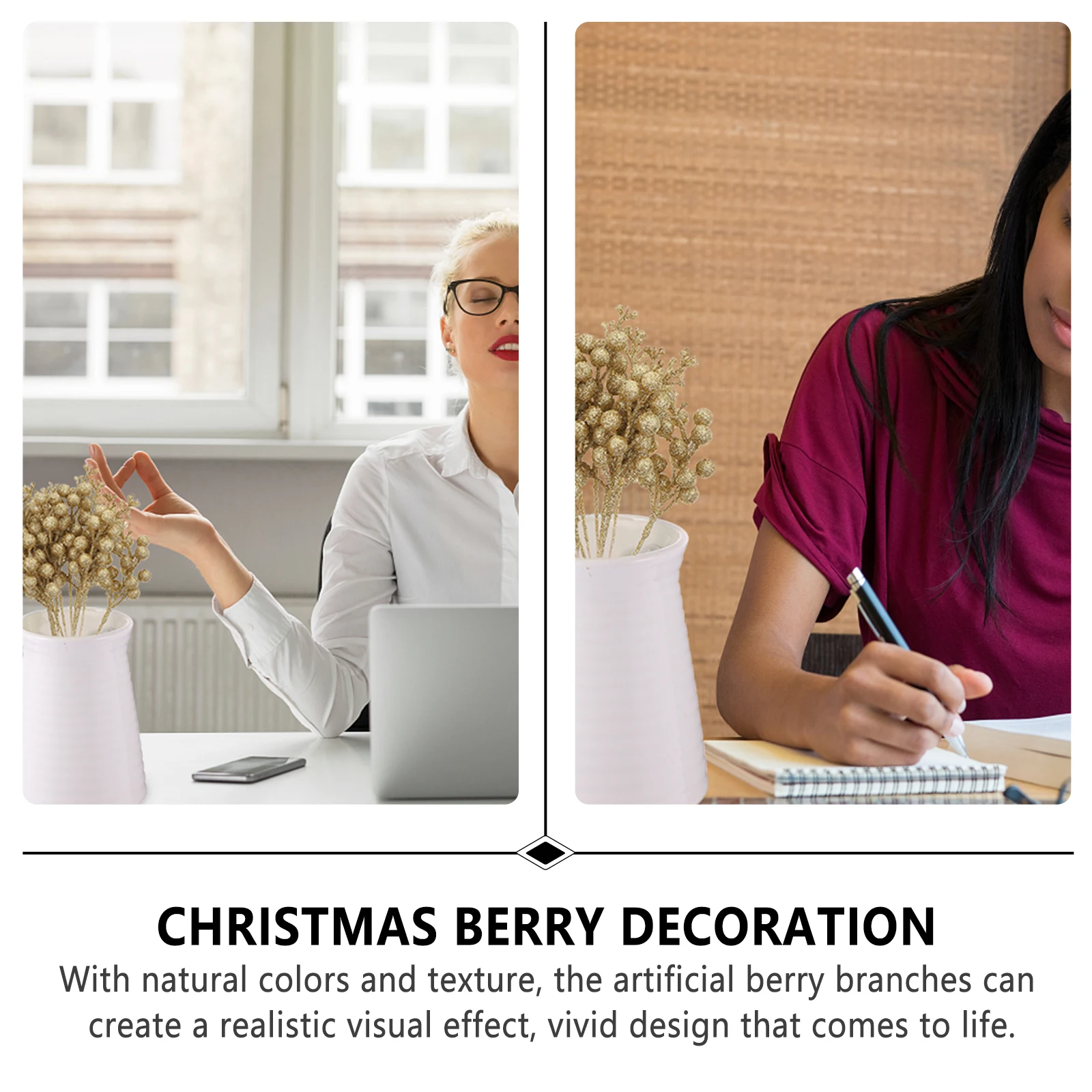 

10pcs Golden Powdered Berry Branches Natural Texture Artificial Holly Berries For Christmas Tree Decor Simulation Berry Stems