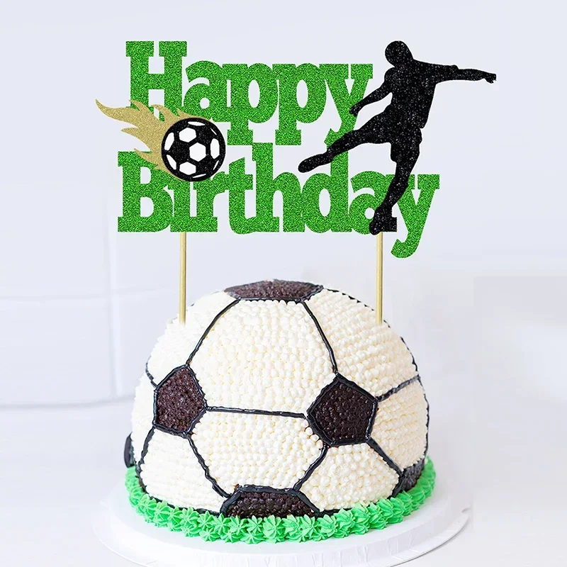 1Pc Soccer Cake Topper Happy Birthday Sign Football Player Cake Decorations for Sport Theme Man Boy Girl Birthday Party Supplies