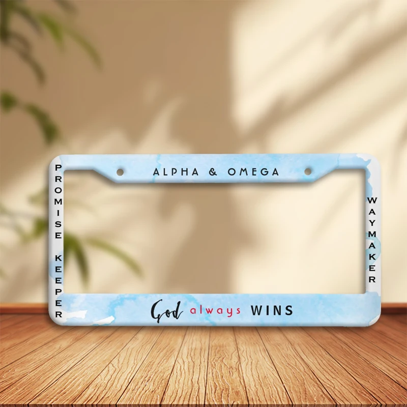 ALPHA & OMEGA PROMISE KEEPER WAYMAKER God Always Wins Car License Plate Frame Religious Gift Rustproof Easy Install Cover