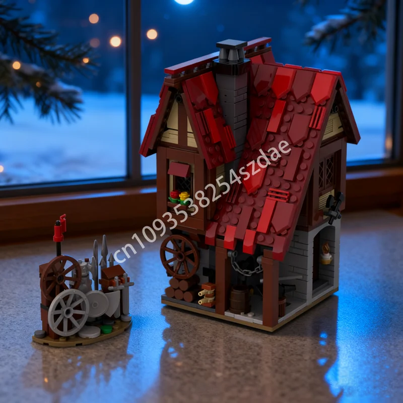 824 قطعة MOC حداد القرون الوسطى قرية قلعة نموذج اللبنات البناء لتقوم بها بنفسك هدايا عيد الميلاد لعبة إبداعية فكرة الاطفال #1