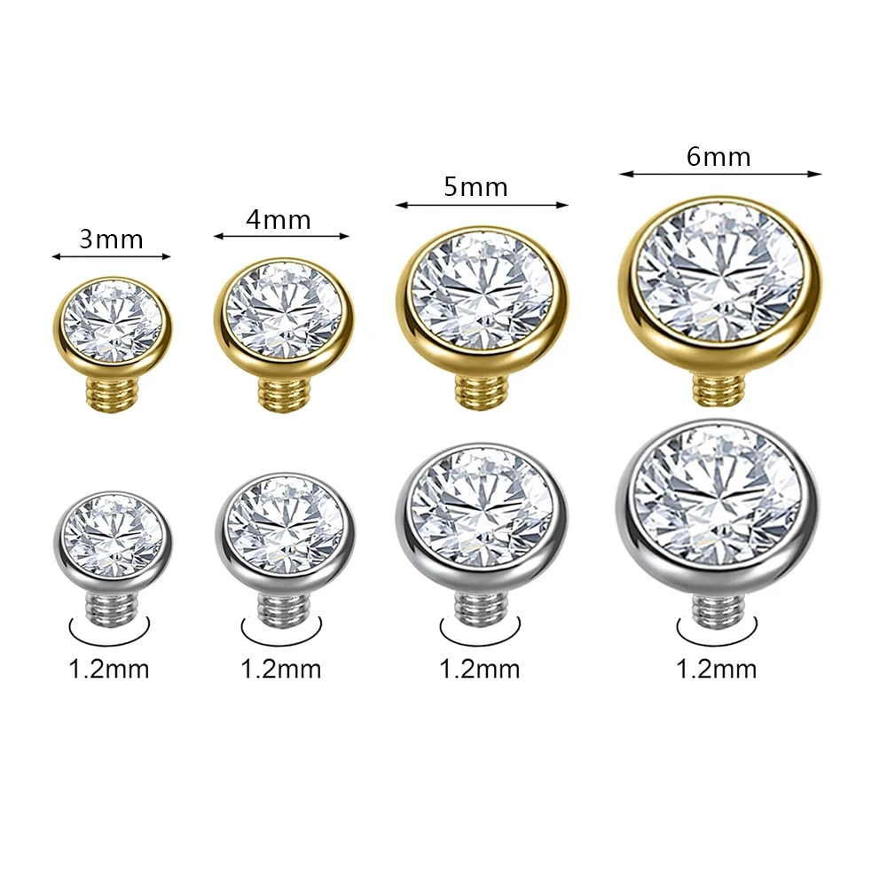 8PCS Birthstone Dermal Anchor Tops 3-6mm 14G Surgical Steel Gold Surface Piercing Skin Base Set