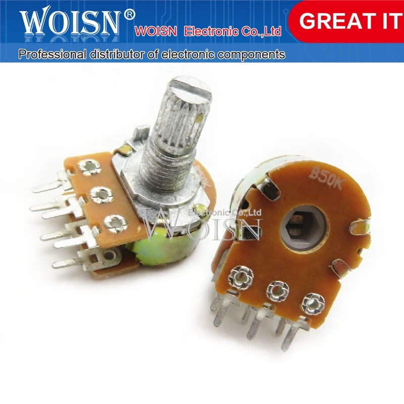 10PCS  6 feet shank length 15MM double potentiometer WH148 B50K