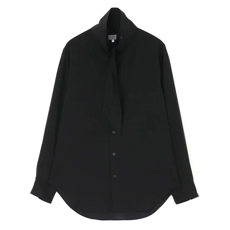 YOJI OOAK التصميم الأصلي زر قابل للتعديل وشاح الرقبة عالية الرقبة طويلة الأكمام قميص الفن مصمم