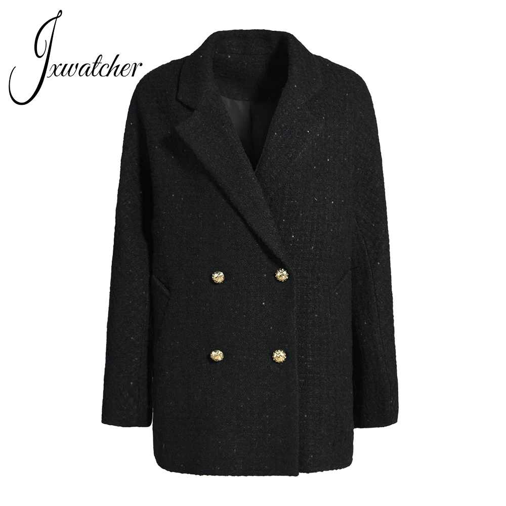 

Jxwatcher Woman Chic Sequins Coat High Quality Wool Blend Tweed Jacket Fall Fashion Black Full Sleeves Suit Coats New Arrival