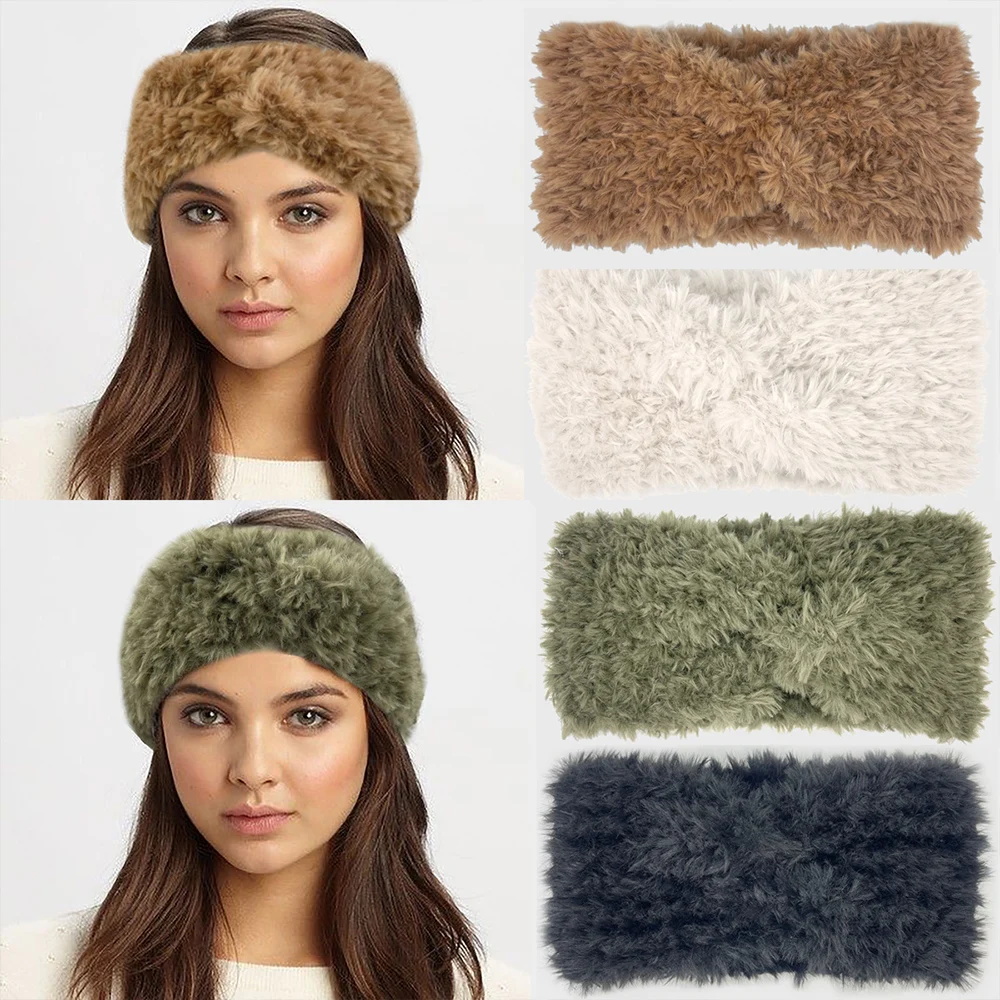 Outdoor Ear Warmer Head Wraps For Women Cold-Proof Faux Fur Furry Hairband Lady Elastic Neck Warmer Turban Fluffy Hair Band