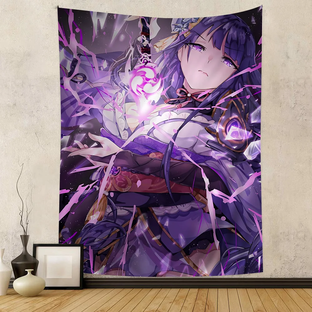 Raiden Shogun Genshin Impact Hanging Bohemian Tapestry Hanging Tarot Hippie Wall Rugs Dorm Japanese Tapestry