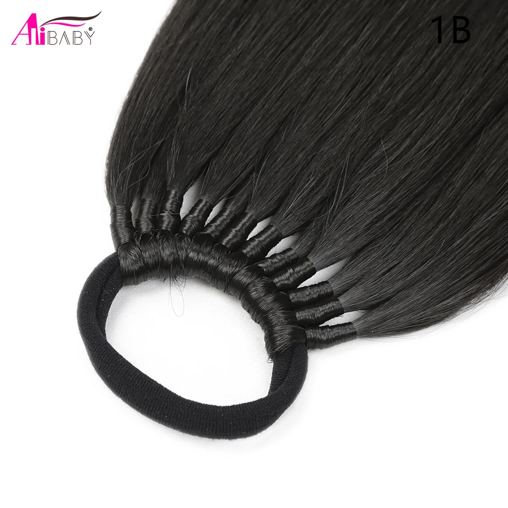 24 32 Zoll gerader Pferdeschwanz mit elastischem Band, synthetische Pferdeschwanzverlängerung, umwickelbarer hitzebeständiger Pferdeschwanz für Frauen – Detail 15