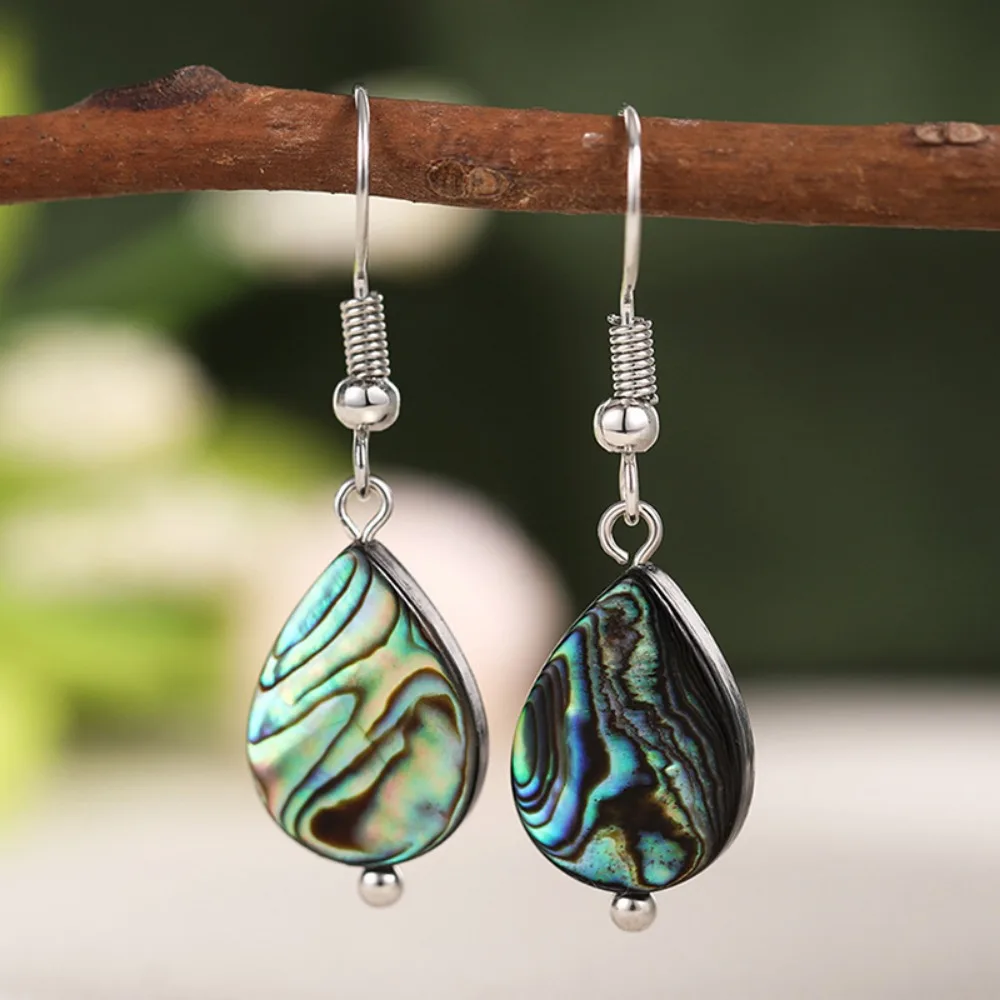 Retro Personality Imitation of Fritillaria Irregular Texture Waterdrop-shaped Dangle Earrings for Women Stainless Steel Jewelry
